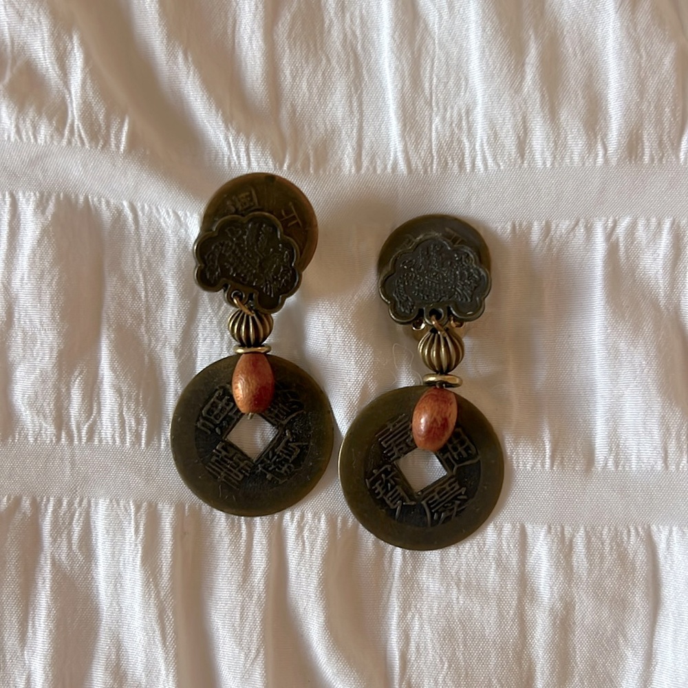 Vintage chinese coins made into clip on earrings!